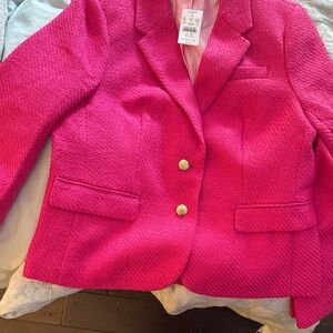 J. Crew Hot Pink Textured Tweed Blazer with Gold Buttons
